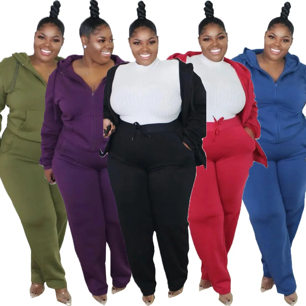 

Large Size Women Sets Long Sleeve Autumn And Winter Hoodie Set Plus Size Loose Tracksuit Set For Fat Girls, Red, purple, black, army green, blue