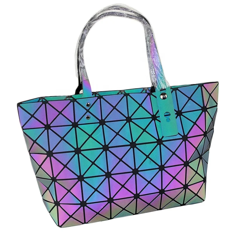 

Hot Selling Reflective Handbag Toto Luminous Geometric Big Capacity Ladies Bag