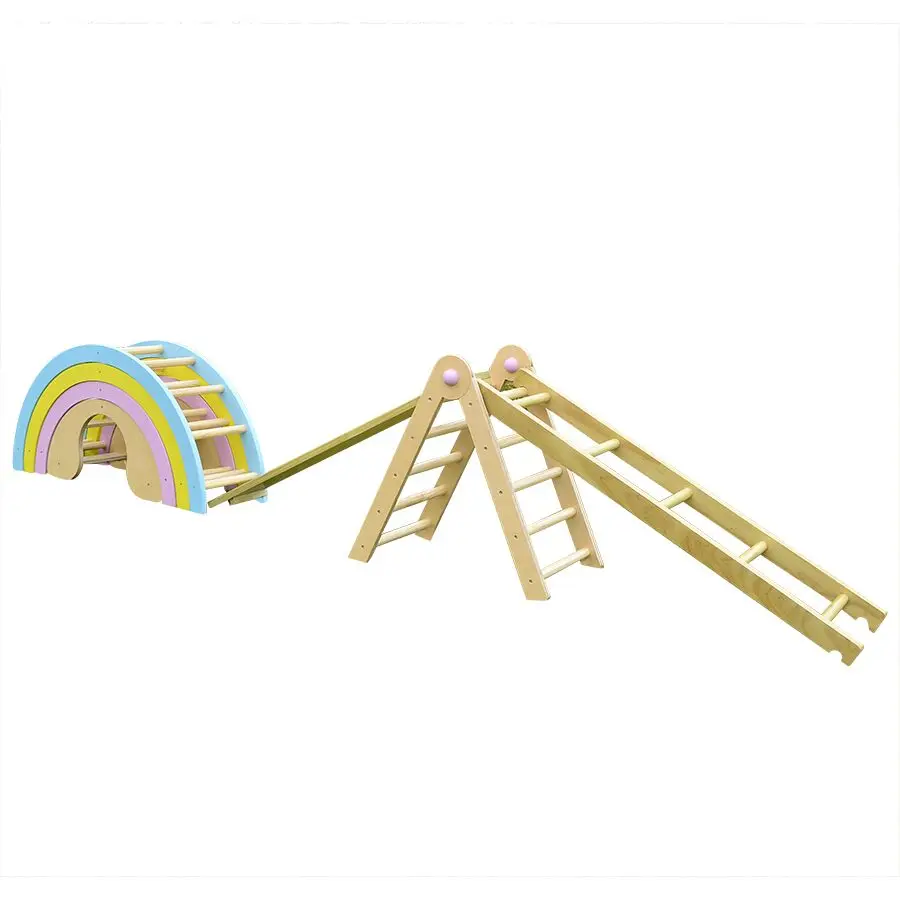 

Kids Montessori Wooden Pikler Triangle Educational Equipment Gym Toddler Climber Frame Foldable, Rainbow
