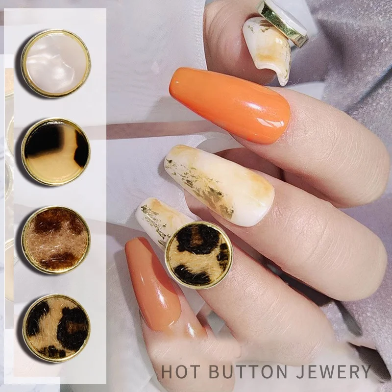 

Paso Sico Popular Winter Nail Decoration Amber Shell Leopard Print Alloy Nail Art Button for Nail Designs