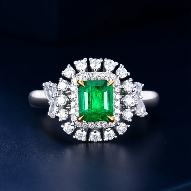 

SGARIT wholesale fine jewelry ring 18k gold natural gemstone 0.79ct genuine Afghanistan emerald rings women, Vivid green