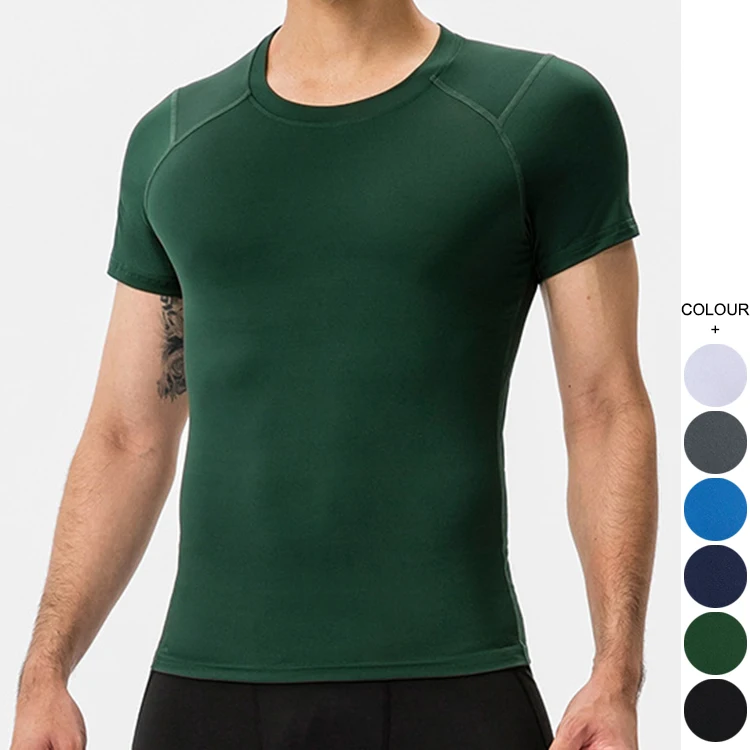 

New Running Sport T-shirt Men's Skinny Quick dry Shirts Gym Fitness Training Super elastic Tee Tops Male Jogging Clothing, Customized color