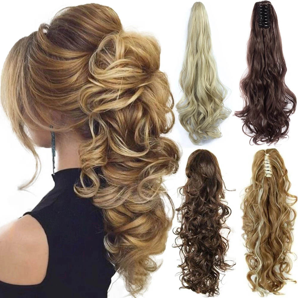 

Private Label Synthetic Fiber Claw Clip Wavy Ponytail Extensions Long Thick Wave Ponytail Extension Clip In Hair Extensions For