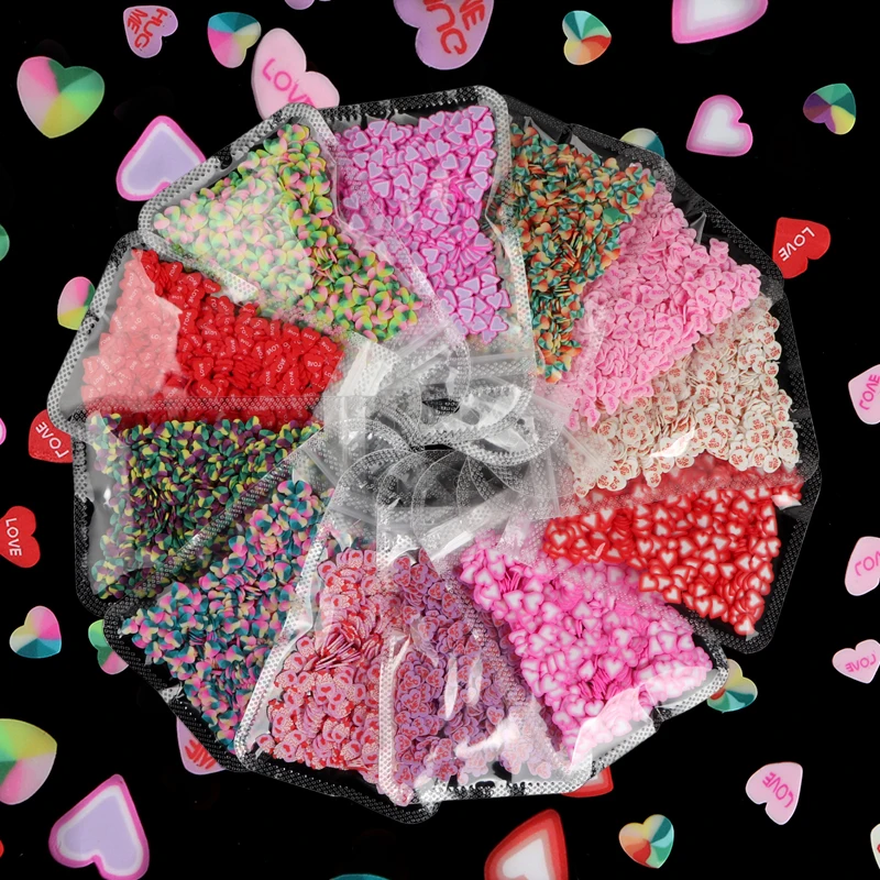 

SHIZHIXIU Love Heart Slices Nail Sticker valentine polymer clay slices Acrylic Nail Art Sequins For Decoration, Picture