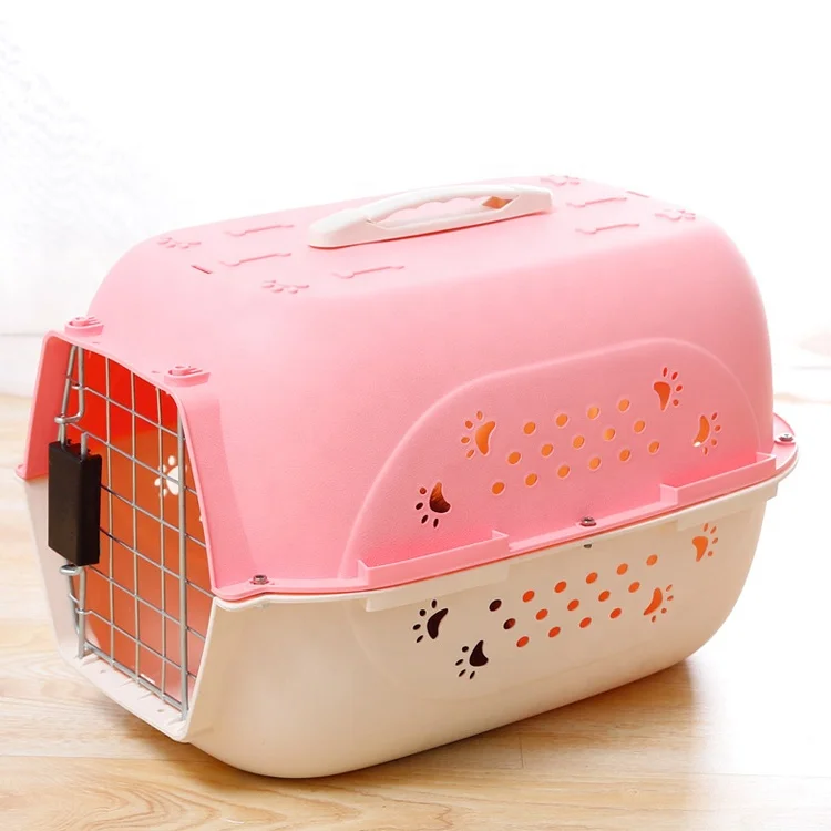 

Pet Cat Rabbit Travel Carrier Airline Approved Pet Flight Cage Pet Transport Box, Blue, pink