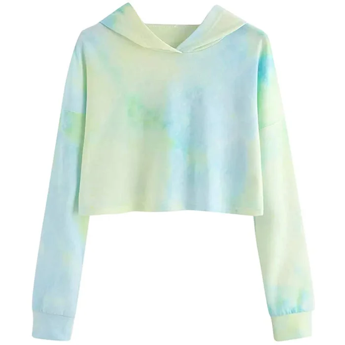 

Custom Tie Dye Sweatshirt Long Sleeve Crop Hooded Women Fashion Printed Hoodie Drawstring Tops