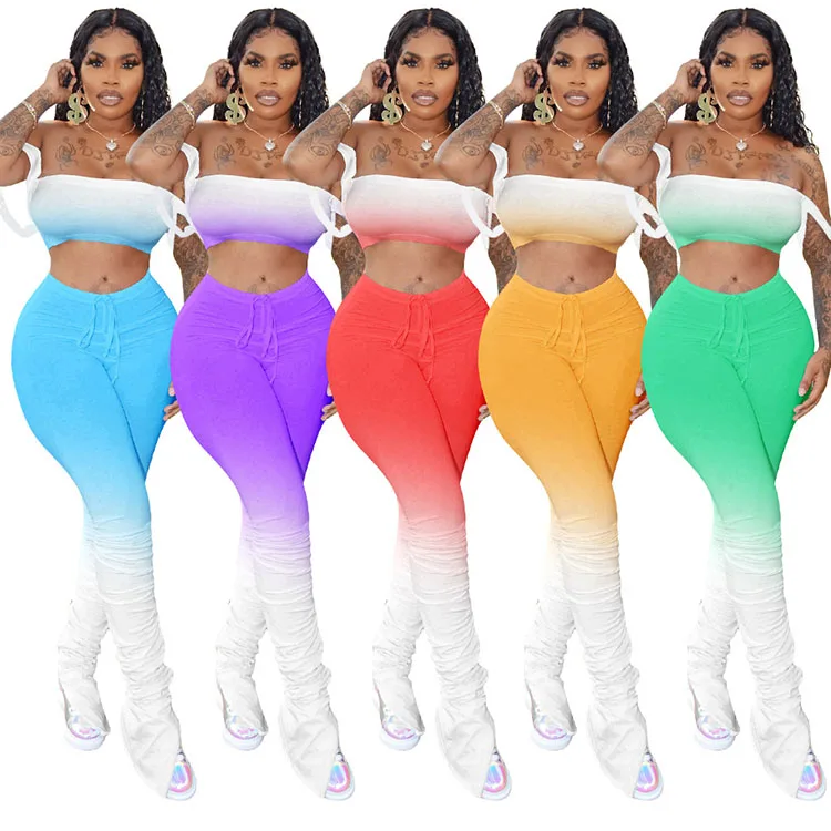 

2020 New Arrivals Fashion women candy snack autumn printed clothes Casual bra and Women's Trousers & Pants stacked leggings set, Customized color