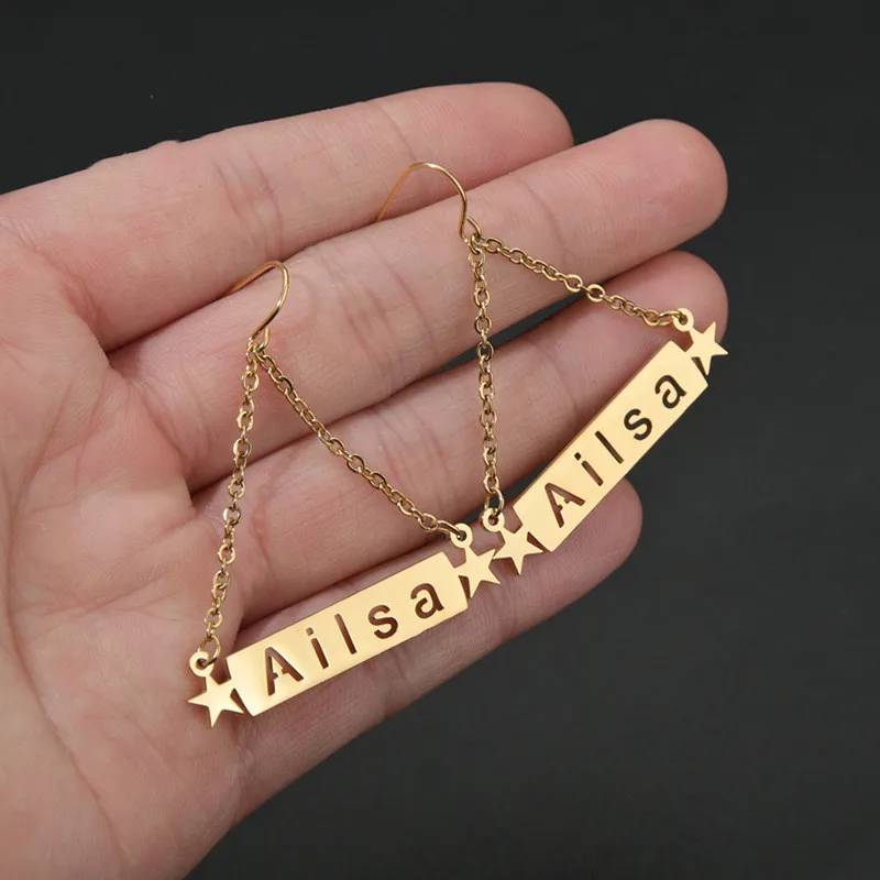 

18k Gold Plating Earrings Stainless Steel Personalized Name Gold Earrings Design for Women and Girls, Gold, silver, rose gold