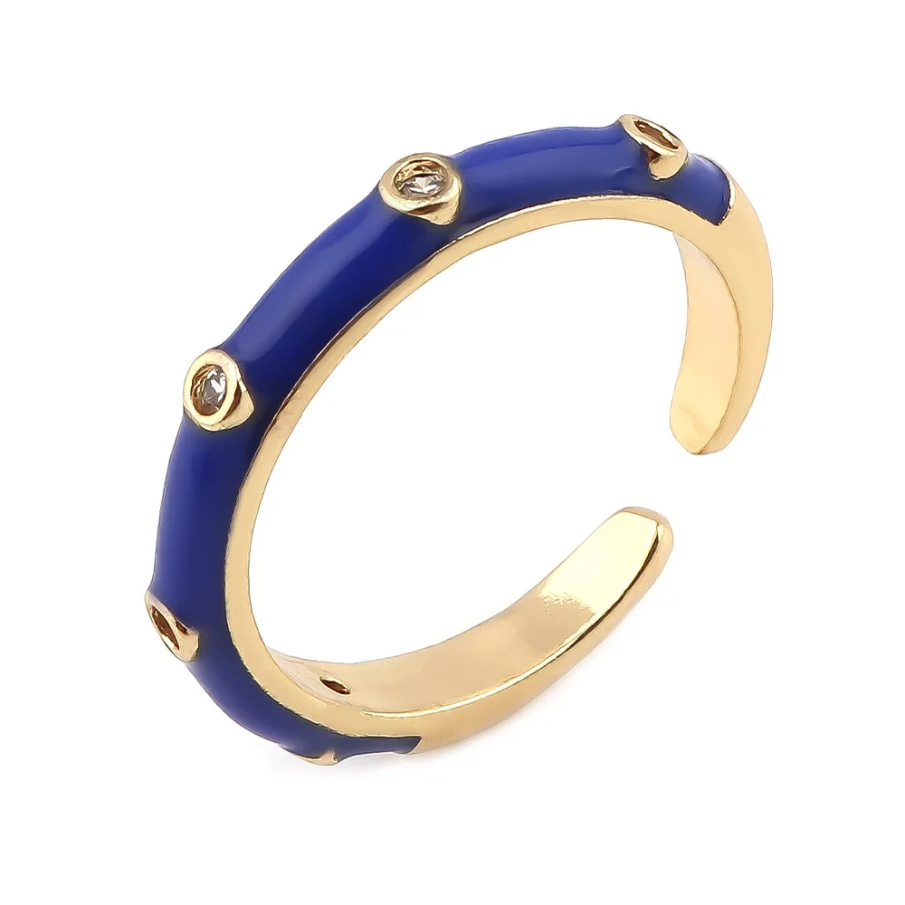 

INS Hot Sale Multi Color Enamel Open Finger Ring Adjustable Inlaid Zircon Round Circle Finger Ring