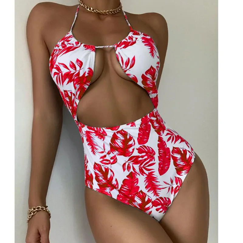 

2021 Fashion Printed One-Piece Swimsuit Sexy Halter High Waist Swimsuit Halter Swimsuit For Women, Customized
