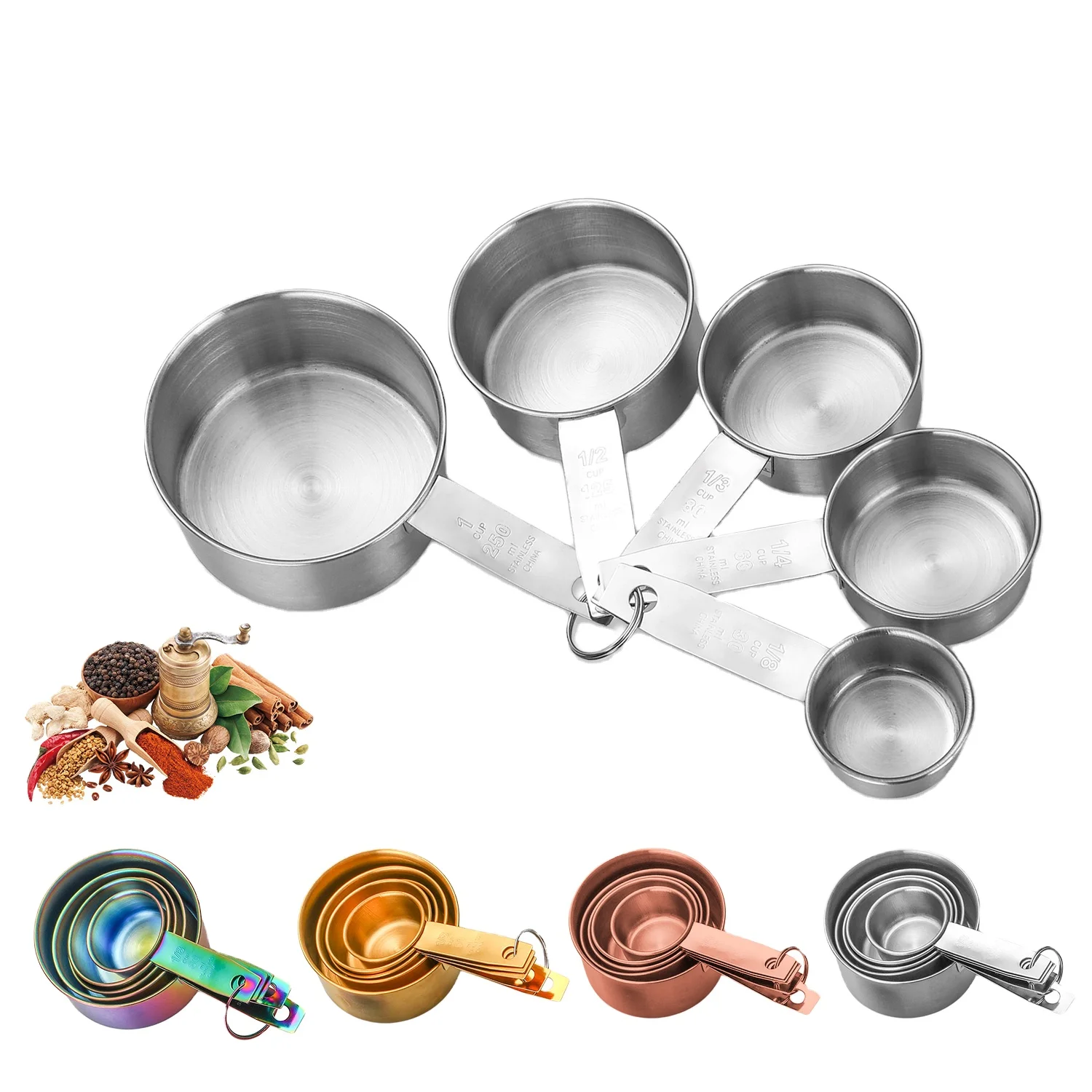 Kitchen Baking Tools Set of 5 Stackable Gadget Metal Measuring Spoons Set Stainless Steel Measuring Cups for Baking