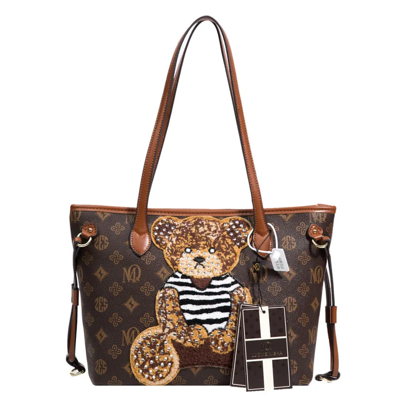 

2021 Winter Retro Printing Generous Bag Foreign Trade Export Cartoon Bear Sequin Fashion Street Shoulder Bag Female Bag, 1colors