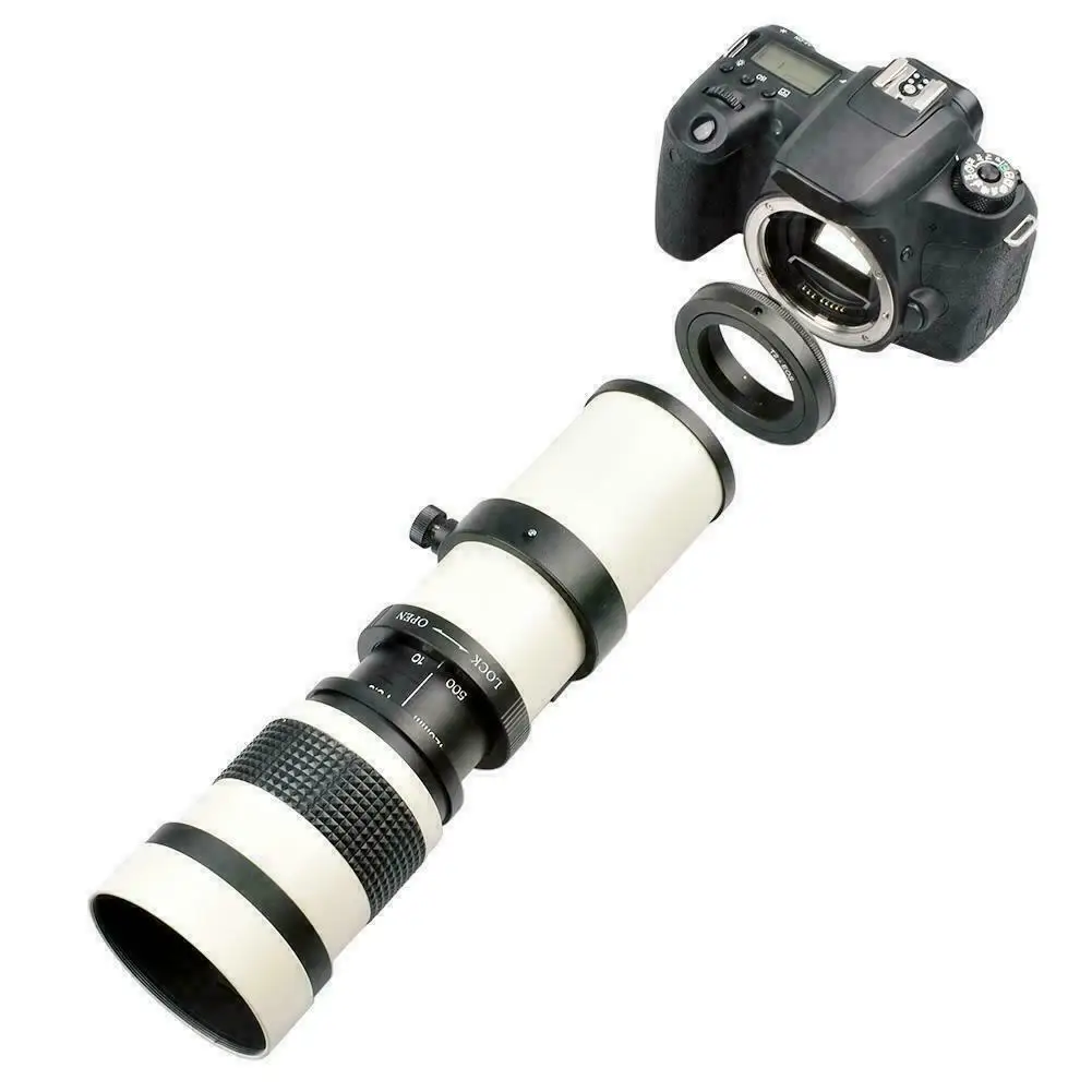 

New White 420-800mm F/8.3-16 Full Manual Focusing Telescope Zoom Lens for Canon, Black/silver/blue/red/gold