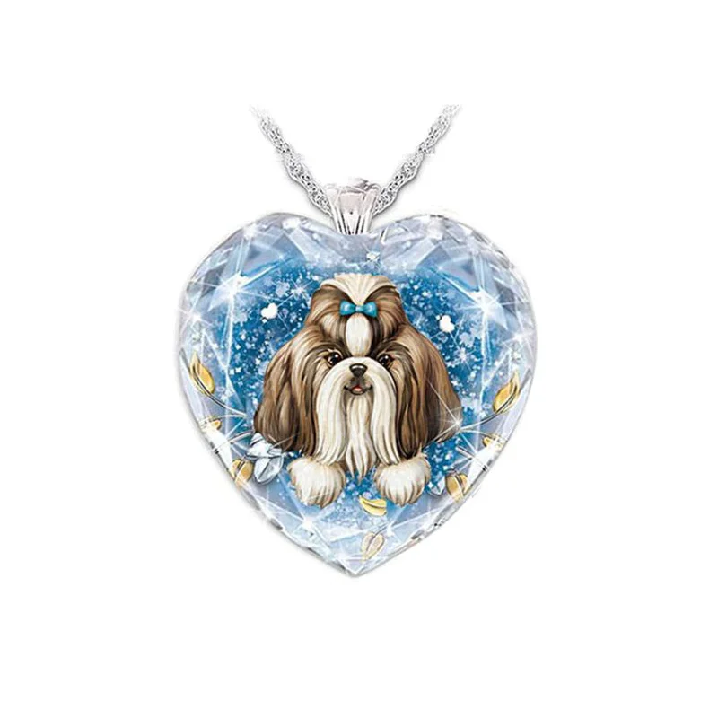 

Children's Necklace Heart Shaped Crystal Pendant Dog Jewelry Animal Cute Necklace