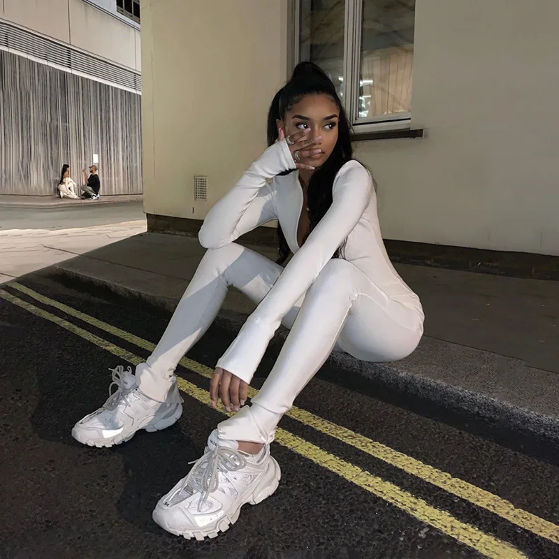 

Aselnn 2019 Fashion Long sleeve ladies bodycon cotton sports jumpsuits and romper for women