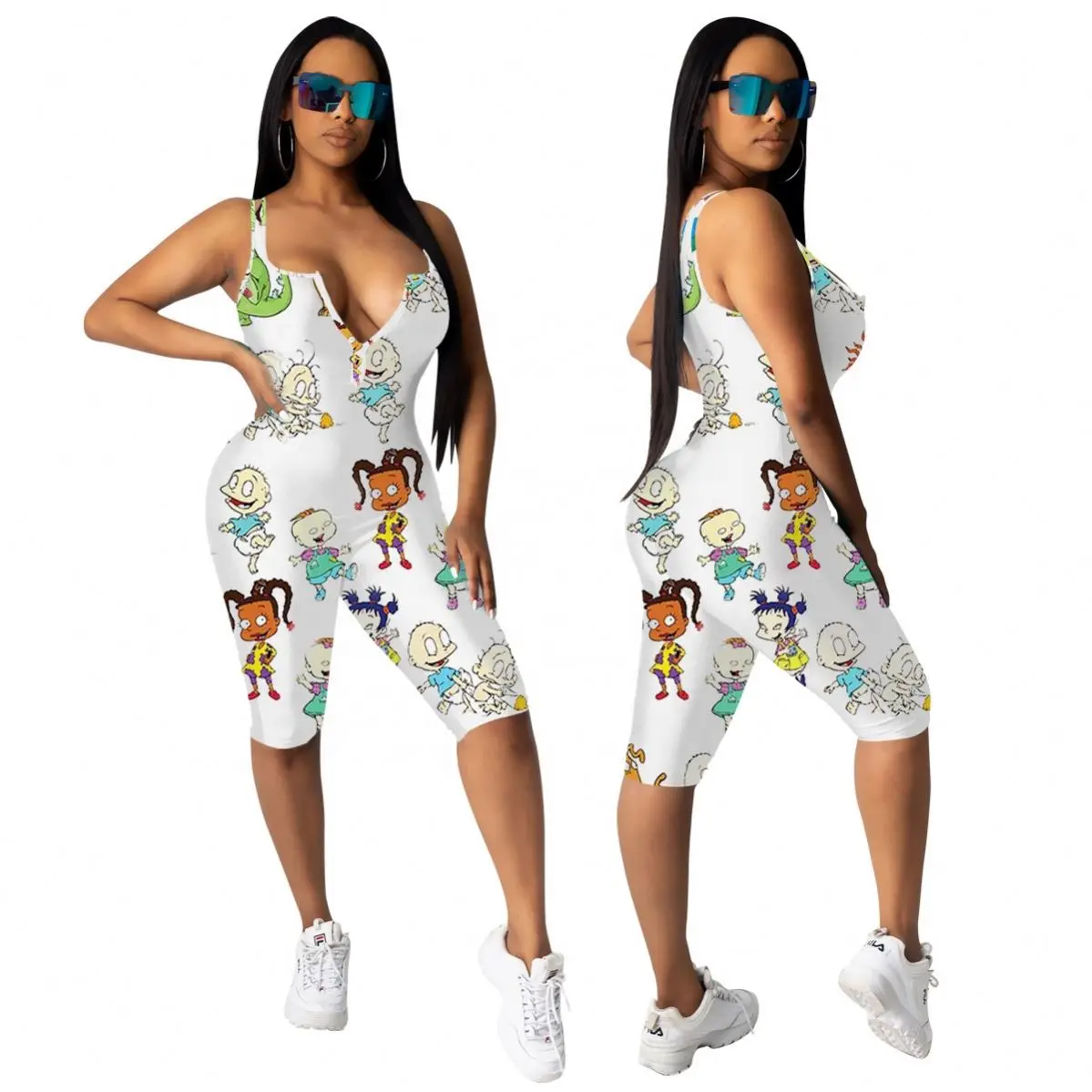 

Women's Cartoon Jumpsuit Sexy Cycling Shorts Rompers Skinny Fitness Bodysuits Bodysuits