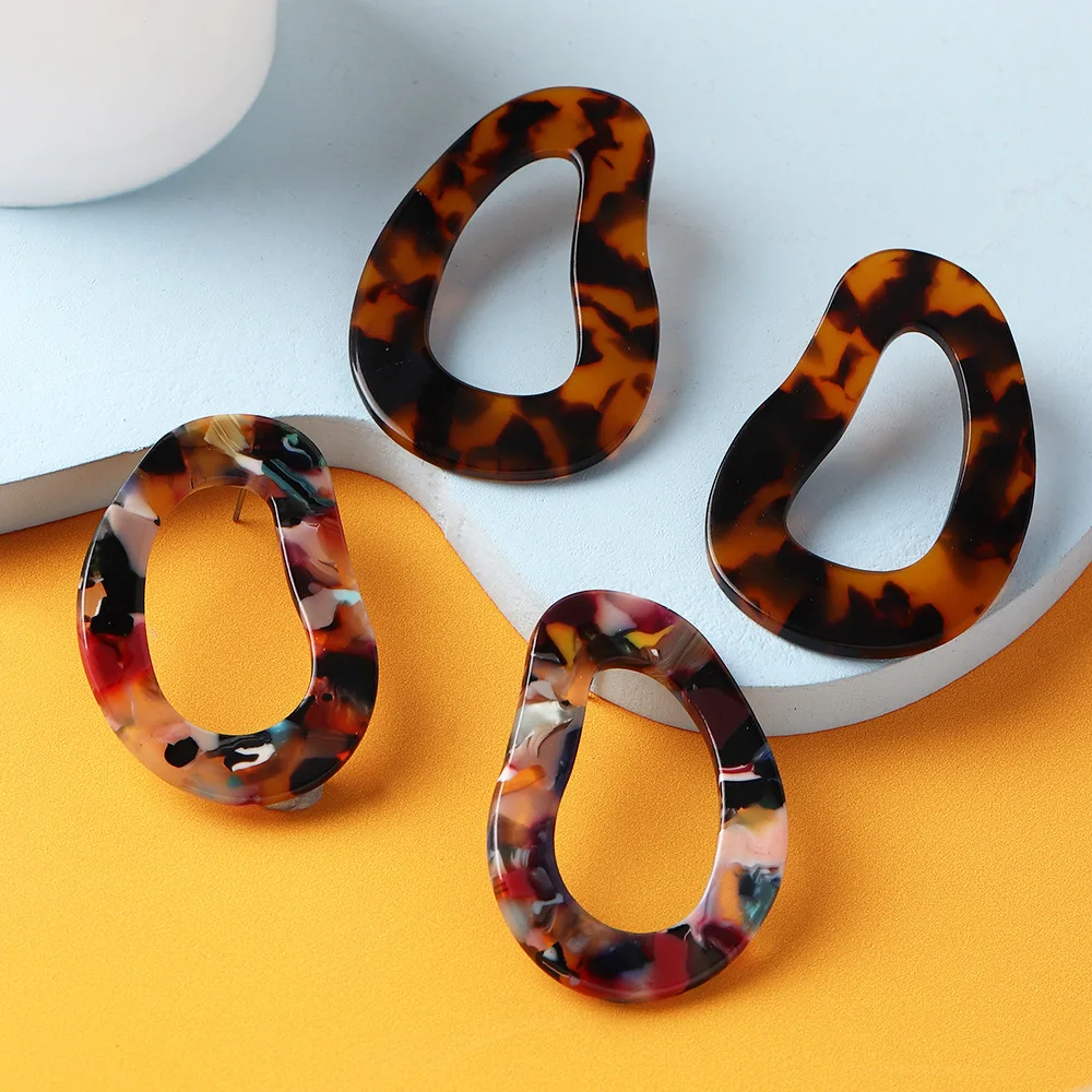

Fall Winter Women Geometric Irregular Oval Acrylic Earrings Big Acetic Acid Acrylic Oval Stud Earrings
