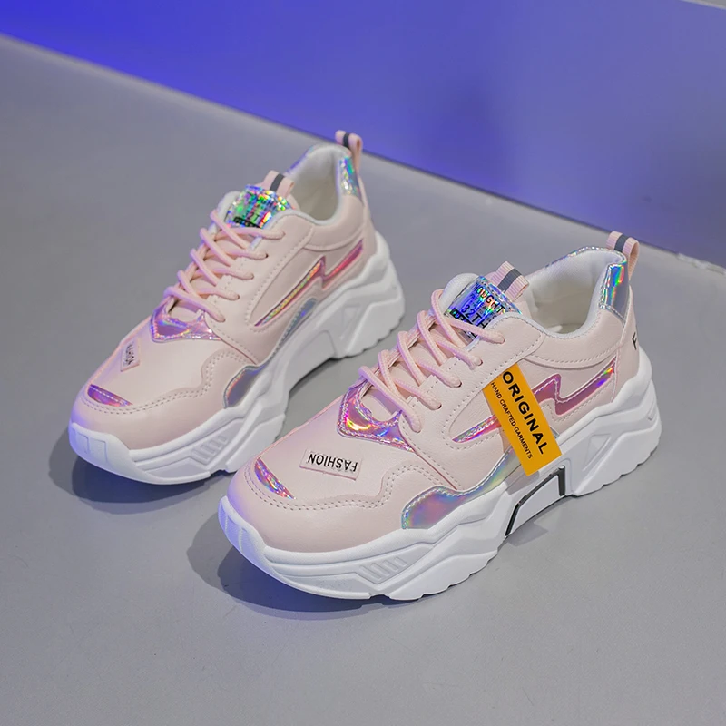 

Quality Assurance Fashion Hard-wearing Platform Shoes Lady Casual Running Shoes Reflective, White+black +pink