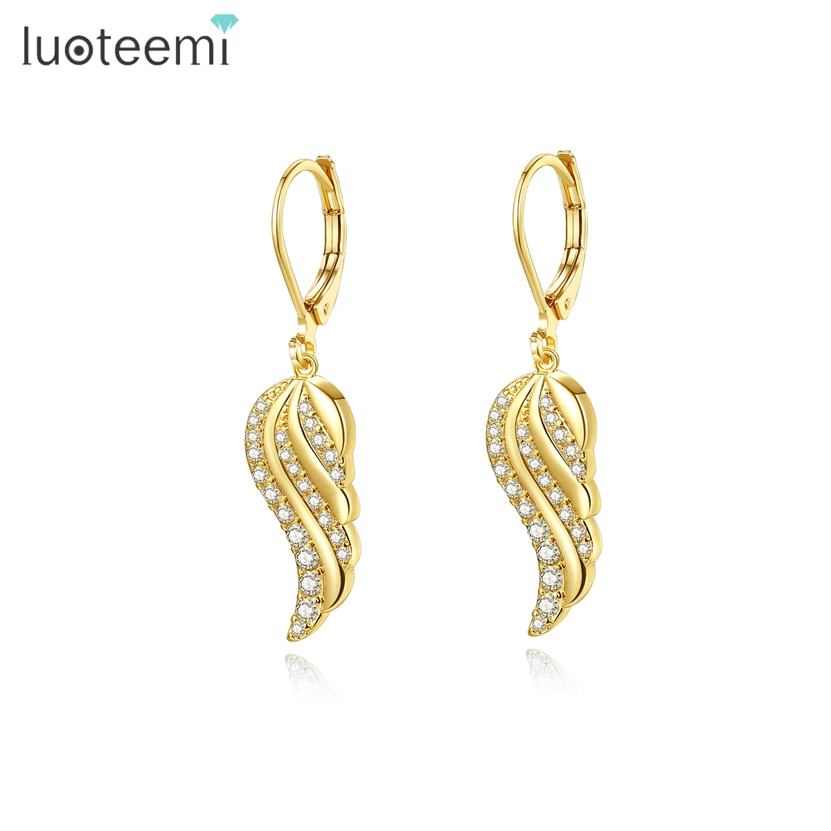 LUOTEEMI Wing French Clip Popular Earing European Designed Sequin Modern Dangling Woman Earring Hoop