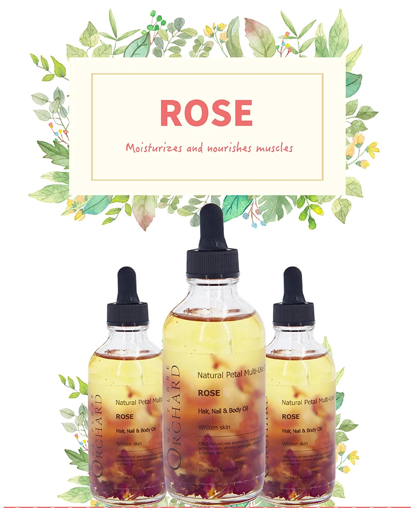 

Dropshipping factory price 100% pure rose petal multi use oil for face body and hair 1000mg, rose fragrance oil for body wash