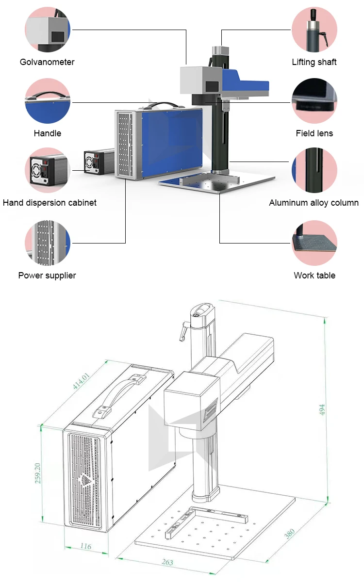 Split Type Mini portable mini fiber laser metal engraving marking machine price