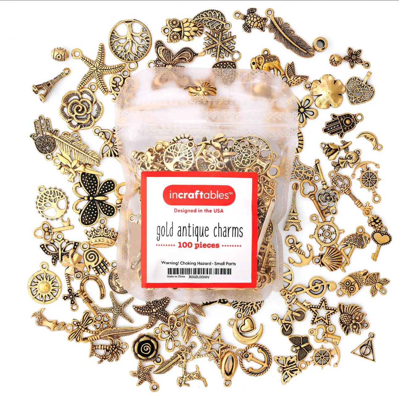 

115pcs gold antique charms zinc alloy metal
