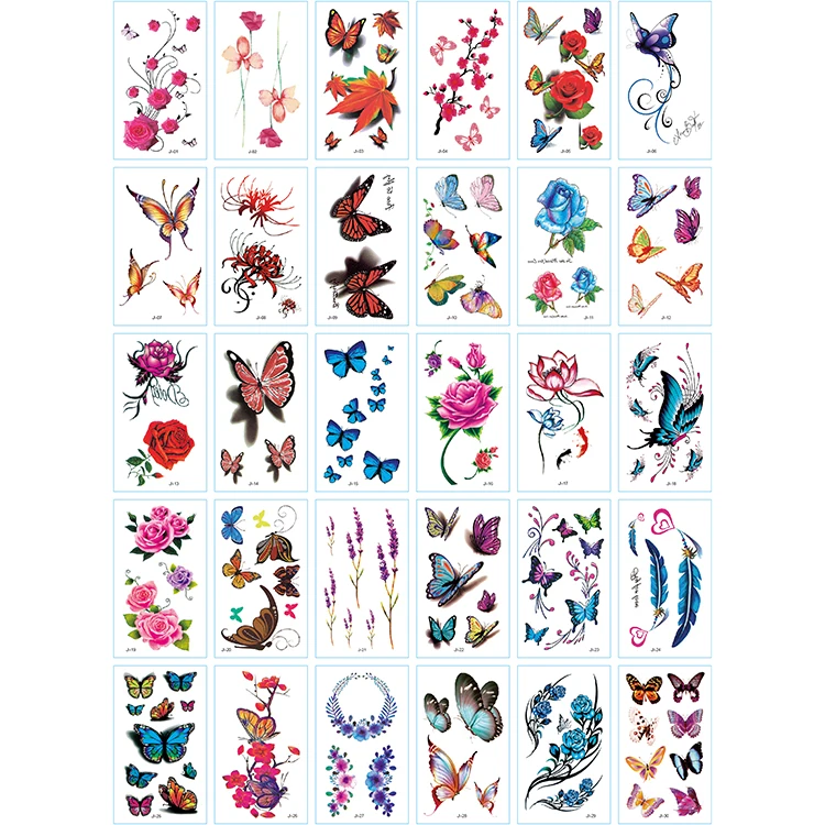 

Temporary high quality colorful rainbow popular face hand arm flower butterfly body art tattoo sticker, Black/ customized as per customer's request