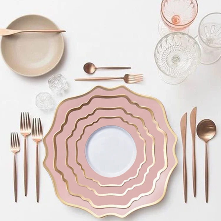 

Serveware sets Wedding Sunflower Pink Durable Porcelain Plate Gold Rim Ceramic Dinner Plates sets