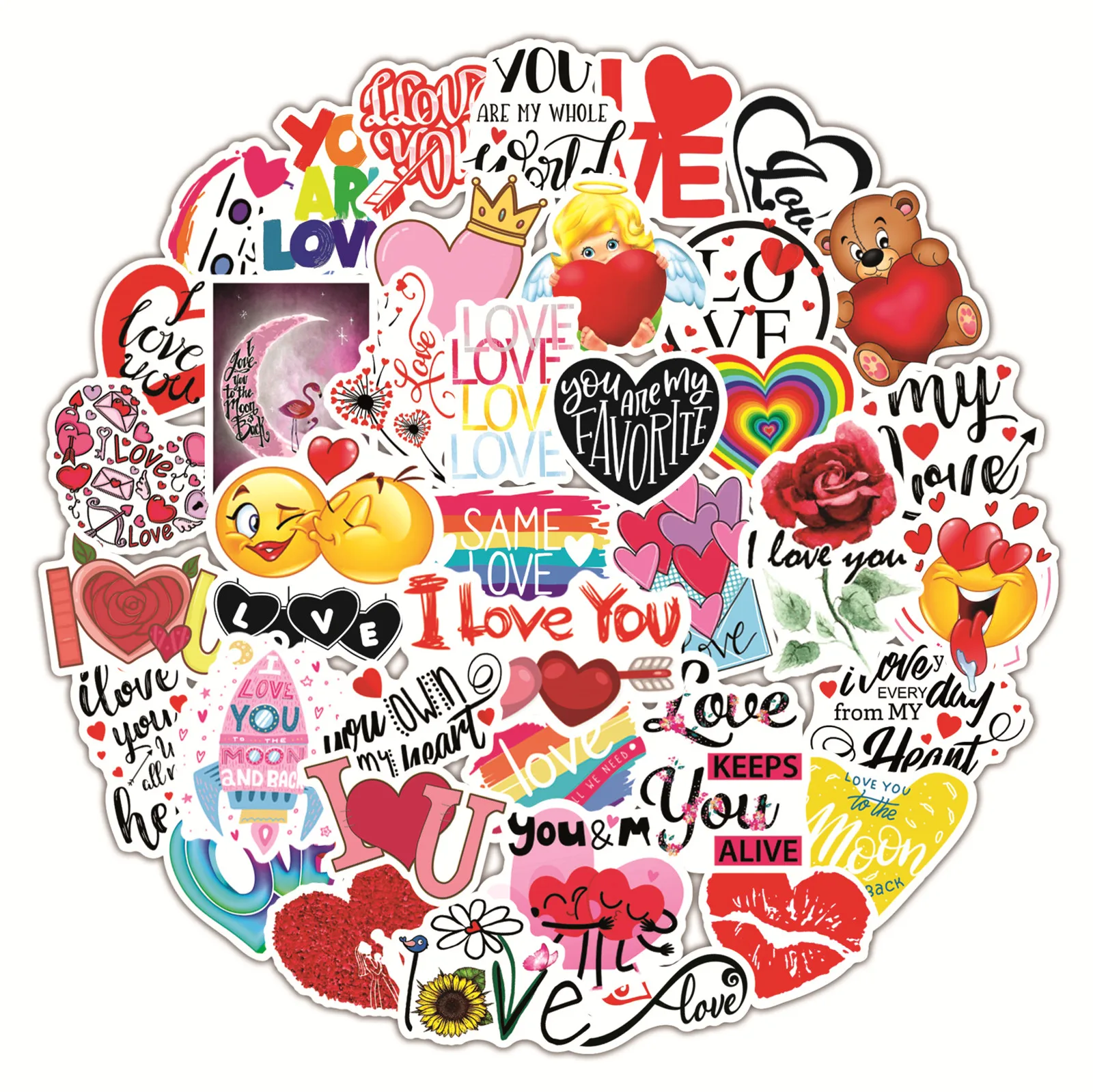 50pcs Valentine's Day I Love You Vinyl Waterproof Pvc Sticker For ...