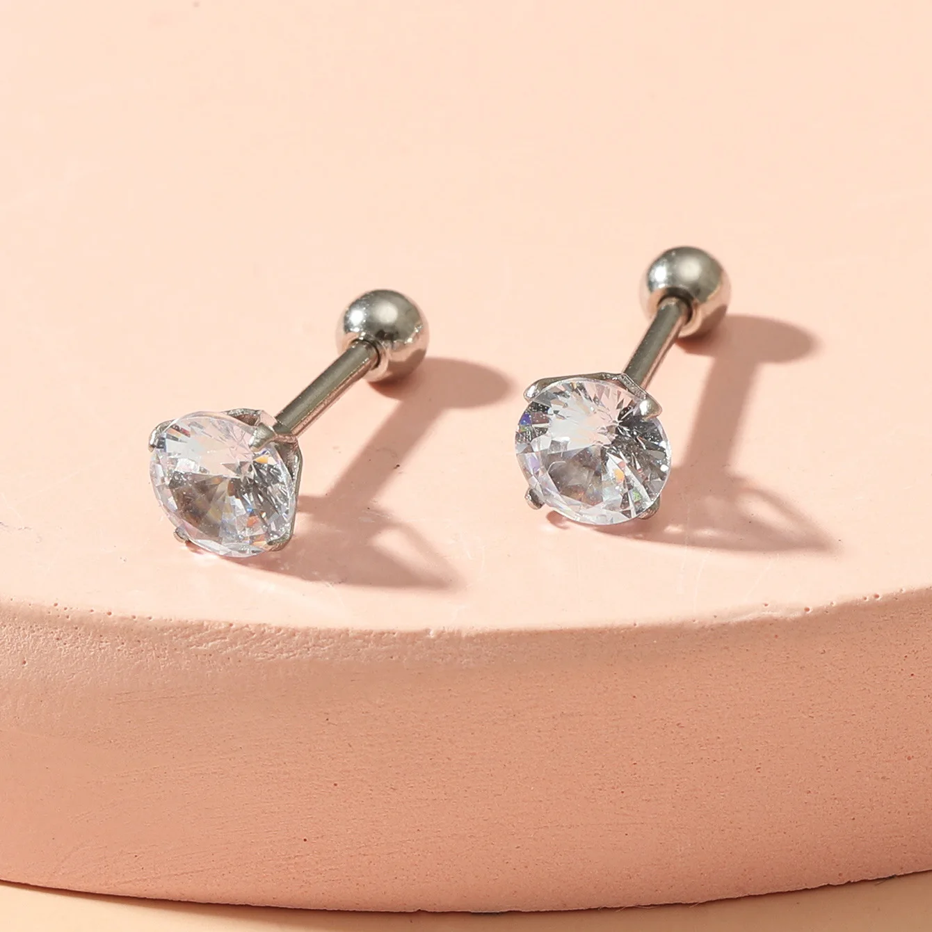 

Simple Fashion Silver Plated Geometric CZ Zirconia Stud Earrings Sparkling Stainless Steel Diamond Round Piercing Jewelry
