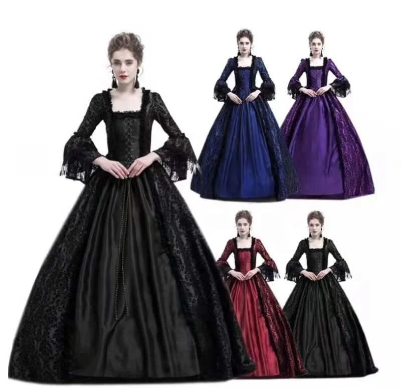 

factory costumes christmas party lace stitching flare long sleeve luxury medieval retro court women dress cosplay, Oem order