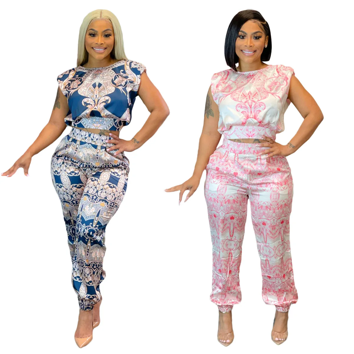 

New women's clothing two piece sets trendy printed two piece set women hollow out high quality two piece sets