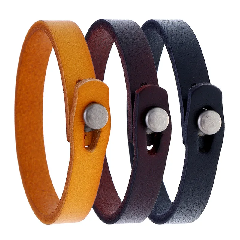 

Genuine Leather Bracelet Handmade Adjustable Leather Cuffs Bracelets Leather Wrap Wristband For Men