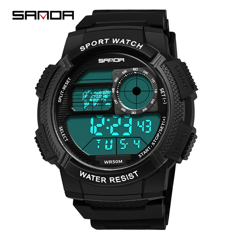 

SANDA 385 new design China man digital watch nice plastic strap water resist week display Concise sports reloj watch