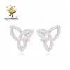 Slovehoony Japanese Earrings White CZ Three Leaf Earring Studs for Woman Flower Ear RIngs Jewellery