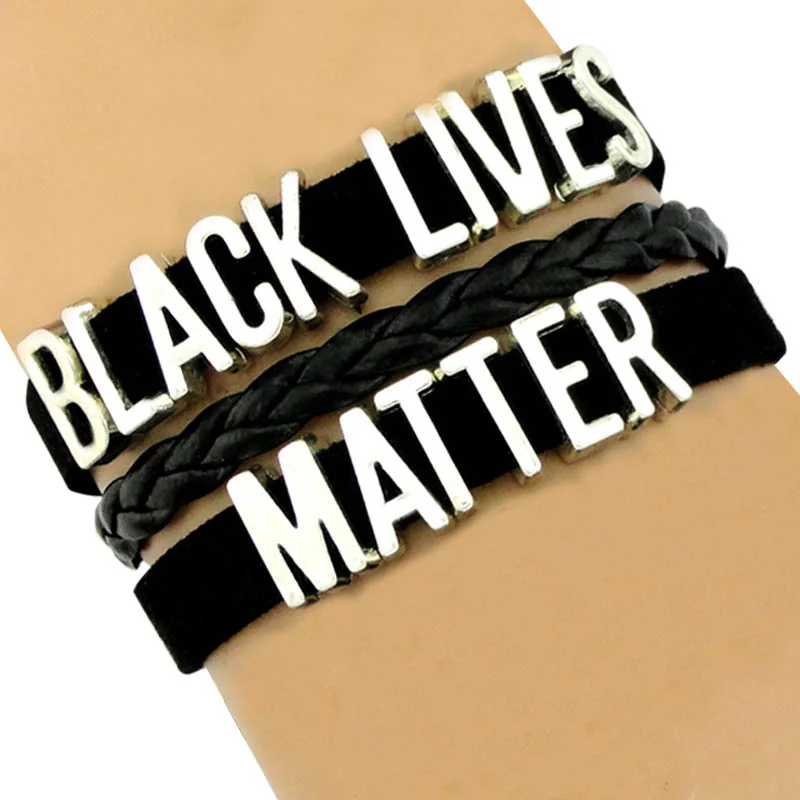 

Black Lives Matter I can't Breathe Support the Black Stay Woke Leather Bracelets for Women Men, Silver plated