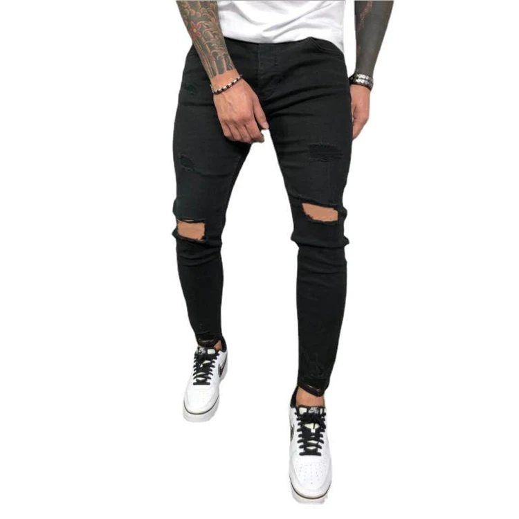 

2021 Hot Selling Fashion High Quality Slim Ripped Hole Skinny Jeans Men's Jeans