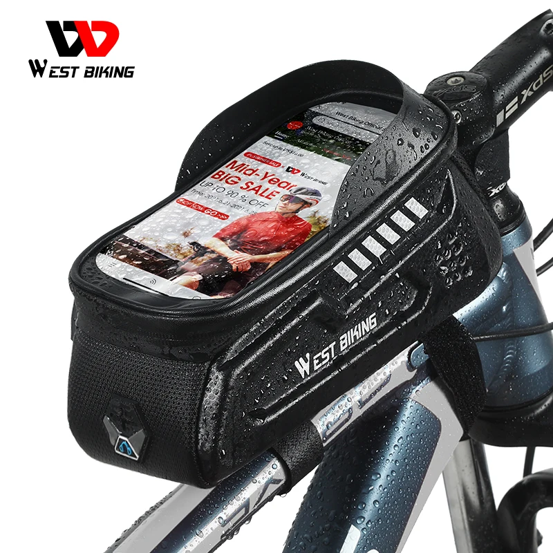 

WESTBIKING New Design Bicycle Bag Top Front Tube Frame Bag Waterproof Colorful Phone Case Storage Touch Screen MTB Road Bike Bag, Black