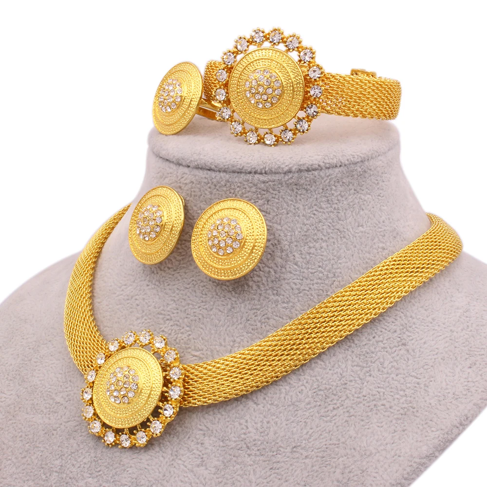

Jewelry sets for women 24K Ethiopia Gold jewellery African wedding gifts bridal party Bracelet round Necklace earrings ring set