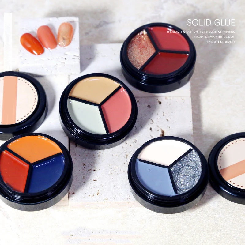 

3 Colors in 1 Solid Cream Glue Gel Red OEM / ODM 24 Set NO flowing Full Color Nail Hand Painting Pudding Nail Art Uv Gels Polish