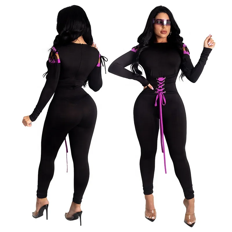 

In stock long sleeve sexy 2XL jumpsuit bandage women jumpsuits sexy