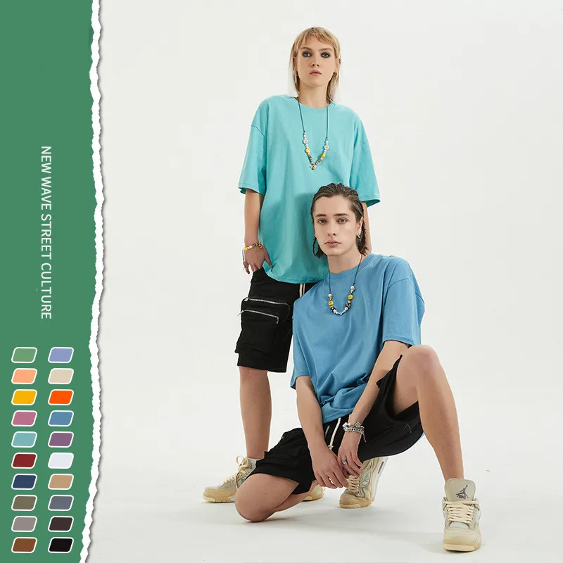

Wholesale Fashion Custom T- Shirts Cheap Plus Over Size Couple Unisex Women Washed Cotton Plain For Men's High Street In Bulk, 35 colors