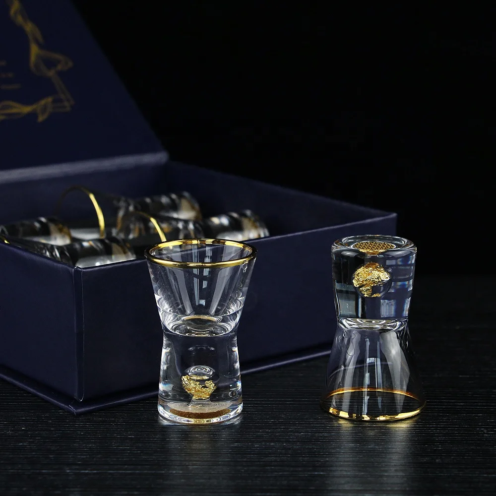 

personalized handmade shot glasses Amazom Hot sale Foil Gold Rim Design 15ml Crystal shot glass shot glasses