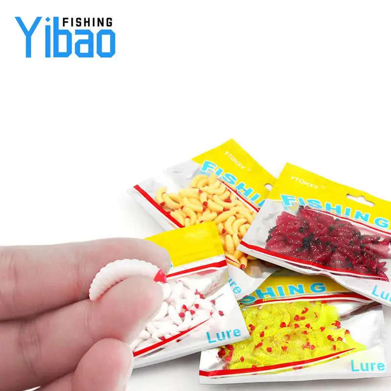 

YIBAO 100 pieces Simulation Earthworm maggot 2cm 0.4g Artificial Fishing Worms rubber Fishy Smell Lure Soft Bait Fishing Tackle, 4 colors
