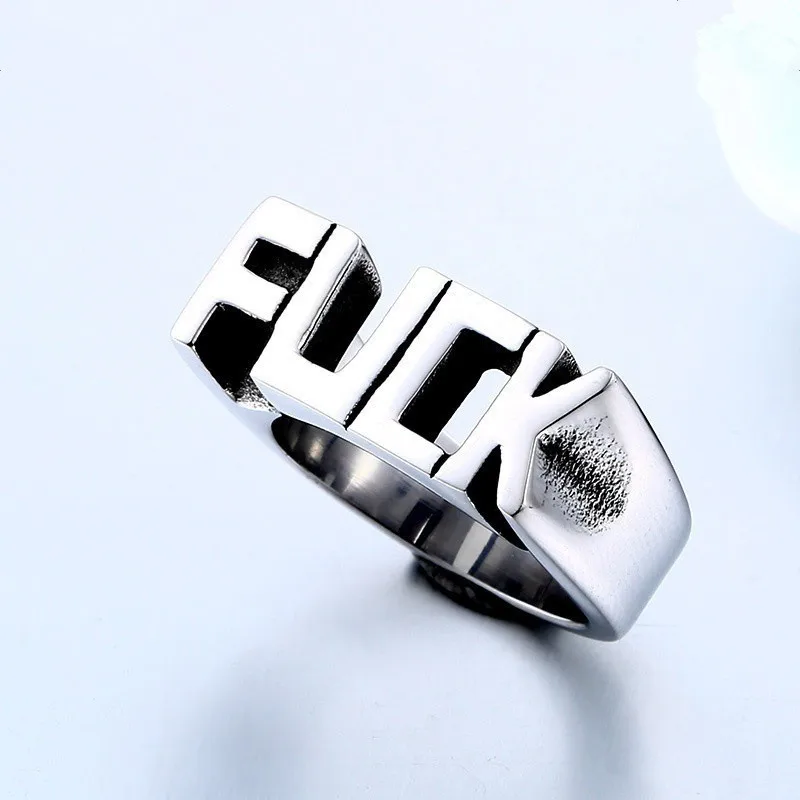 

Fashion Letter Ring Man Style Stainless Steel F Word Punk Style Custom Letters Initials Rings