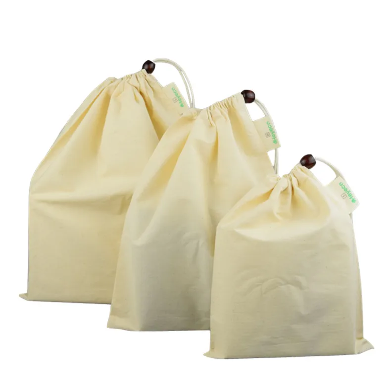 

sets shopping reusable produce gots organic muslin cotton drawstring bags, Customized color