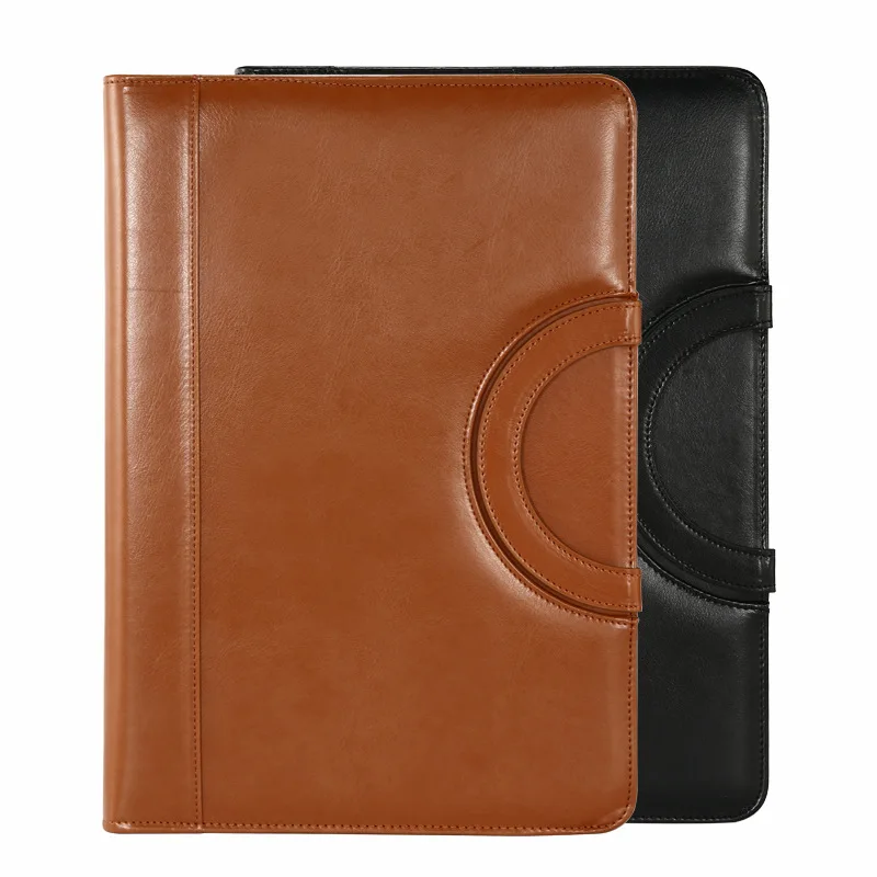 

A4 size documents card holder calculator includes writing pad leather business portfolio organizer with handle portfolio folder