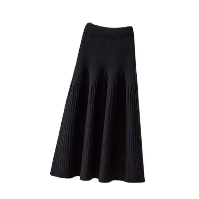 Autumn and Winter Mid-length A-line All-match Knitted Skirt New Pleated Skirt Slimming Crotch-covering Skirt