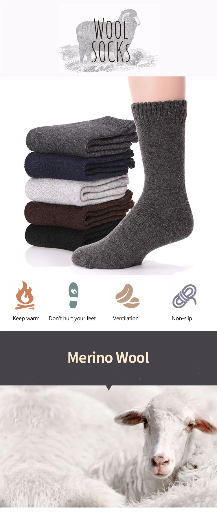 Enerup Kaos Kaki Custom Logo Hiking Trail Walking Thick Warm Fuzzy Merino Wool Winter Socks for Men Women Calcetines Termicos
