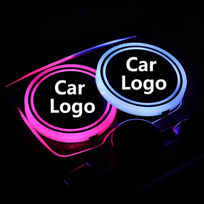 

Car Logo Cup lights For Volkswagen Santana Bora Lavender Golf 5 6 7 MK5 MK6 MK7 Logo light Luminous Coaster Accessories